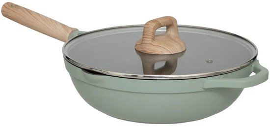 Casserole 5Five avec couvercle en verre - Compatible avec tous les types de plaques de cuisson - vert/beige - D28 x H13 cm - Sauteuse