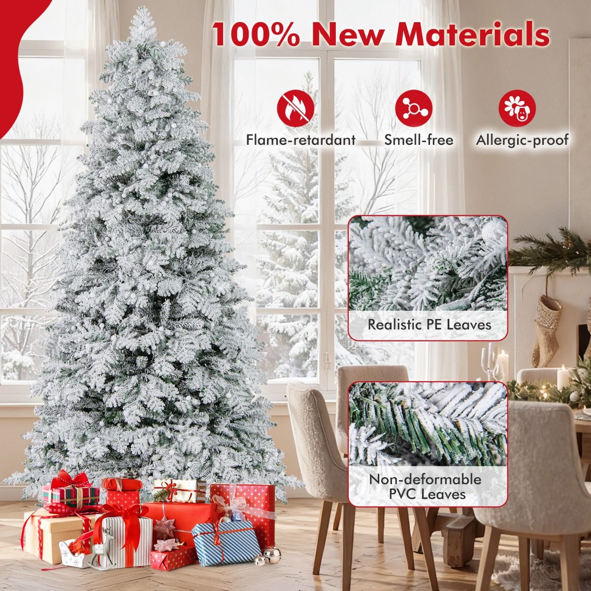 Sapin de Noël artificiel Coast - enneigé - avec éclairage LED - 210 cm - vert et blanc