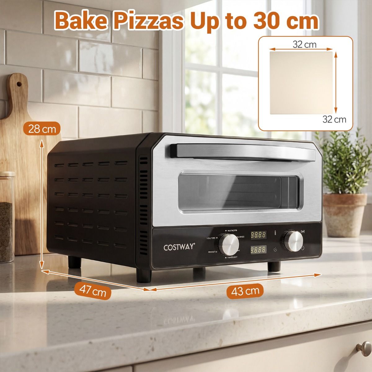 Four à pizza électrique Coast - Modèle de table avec 6 préréglages - Pour des pizzas jusqu'à 30 cm - Noir