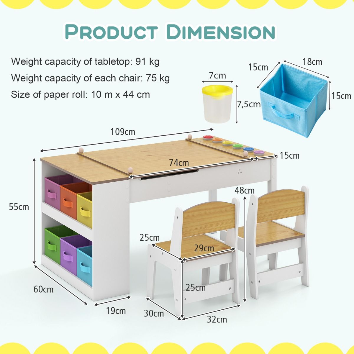 Table d'art et ensemble de chevalets pour enfants Coast - conception multifonctionnelle 2-en-1 - avec 2 chaises - blanc et naturel