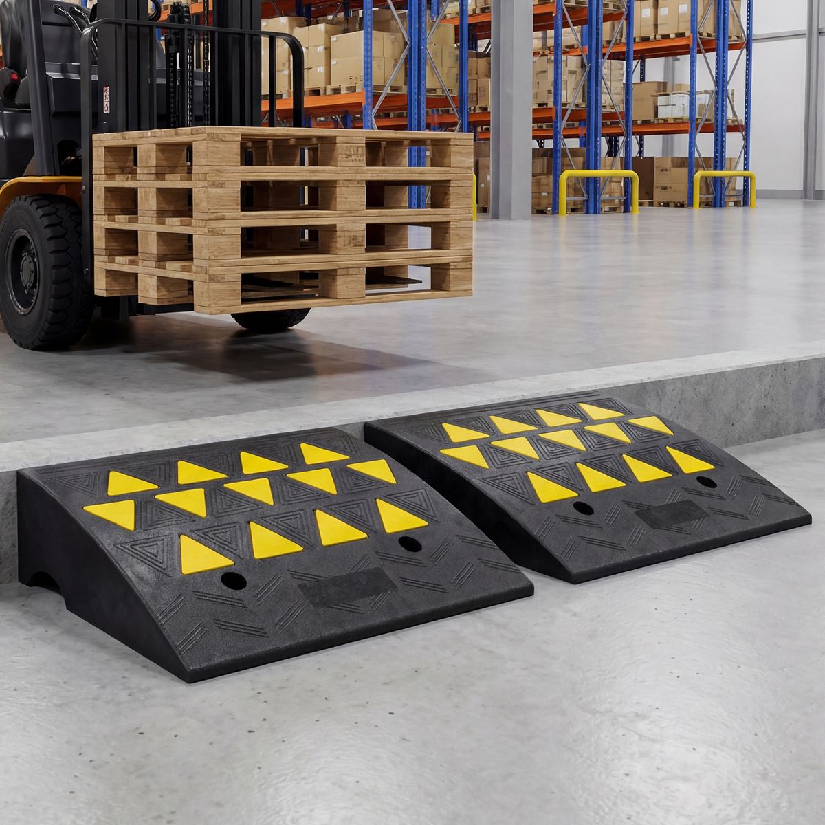 Kit de rampes d'accès Coast - capacité de charge de 15 tonnes - caoutchouc antidérapant - noir/jaune - 49 x 37 x 16 cm