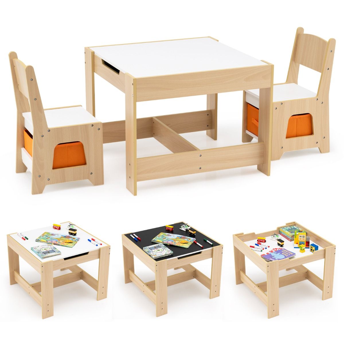 Ensemble table et chaises pour enfants Coast - Table d'activités en bois - Plateau réversible - Couleur naturelle