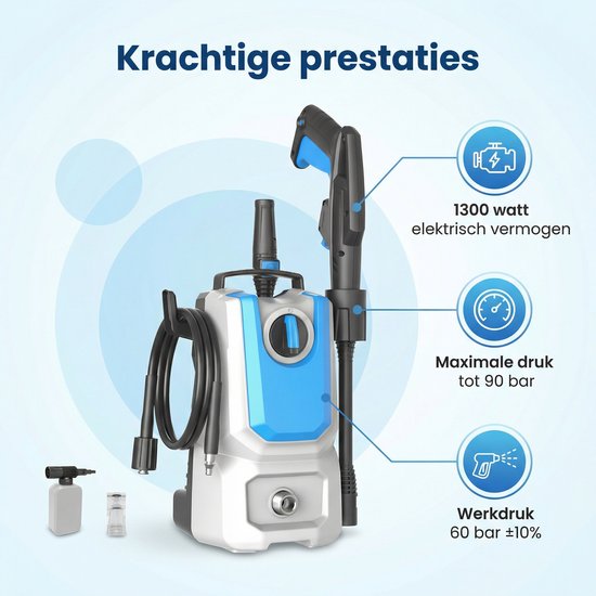Nettoyeur haute pression Lugia Jet+ 1 300 W – 90 bars – Compact et puissant – Avec pistolet de pulvérisation et réservoir de savon – Pour la voiture, la terrasse et le jardin
