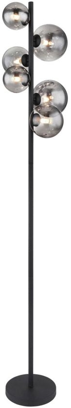 Lampadaire RIHA Glass 155.0cm Matt Black | Smoked G9 6-Light