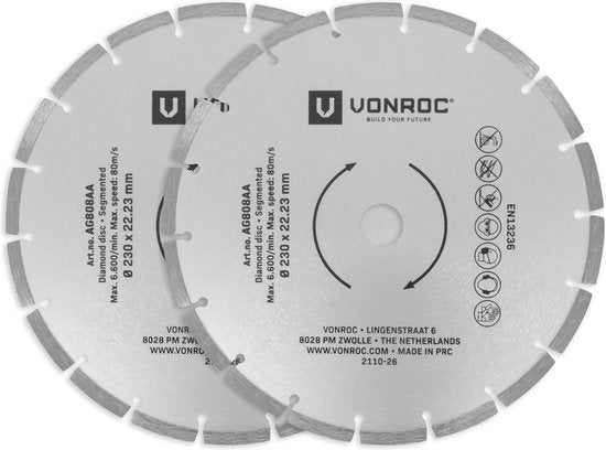 VONROC Roues diamantées - Ø230mm - 2 pièces pour pierre - Universel