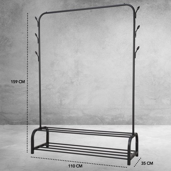 Brixy Rack à vêtements - Rack à penderies - 102x34x152cm - Rack à vêtements et à chaussures - Industriel - Métal - Noir