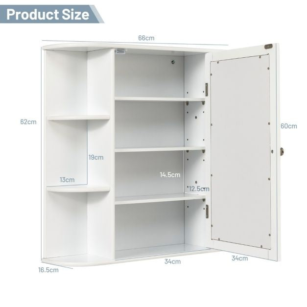 Coast armoire murale salle de bain armoire de toilette avec porte miroir et étagères blanc 65 x 17 x 63 cm