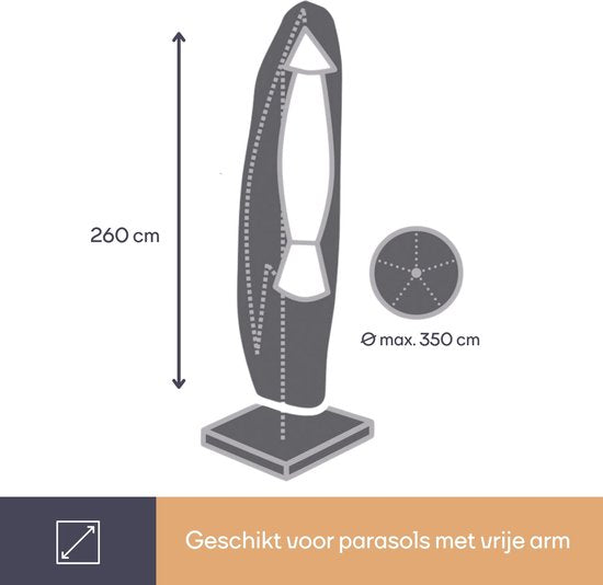Housse d'extérieur Perel pour parasol suspendu jusqu'à Ø 3,5 m, grise, 260 cm x 86 cm