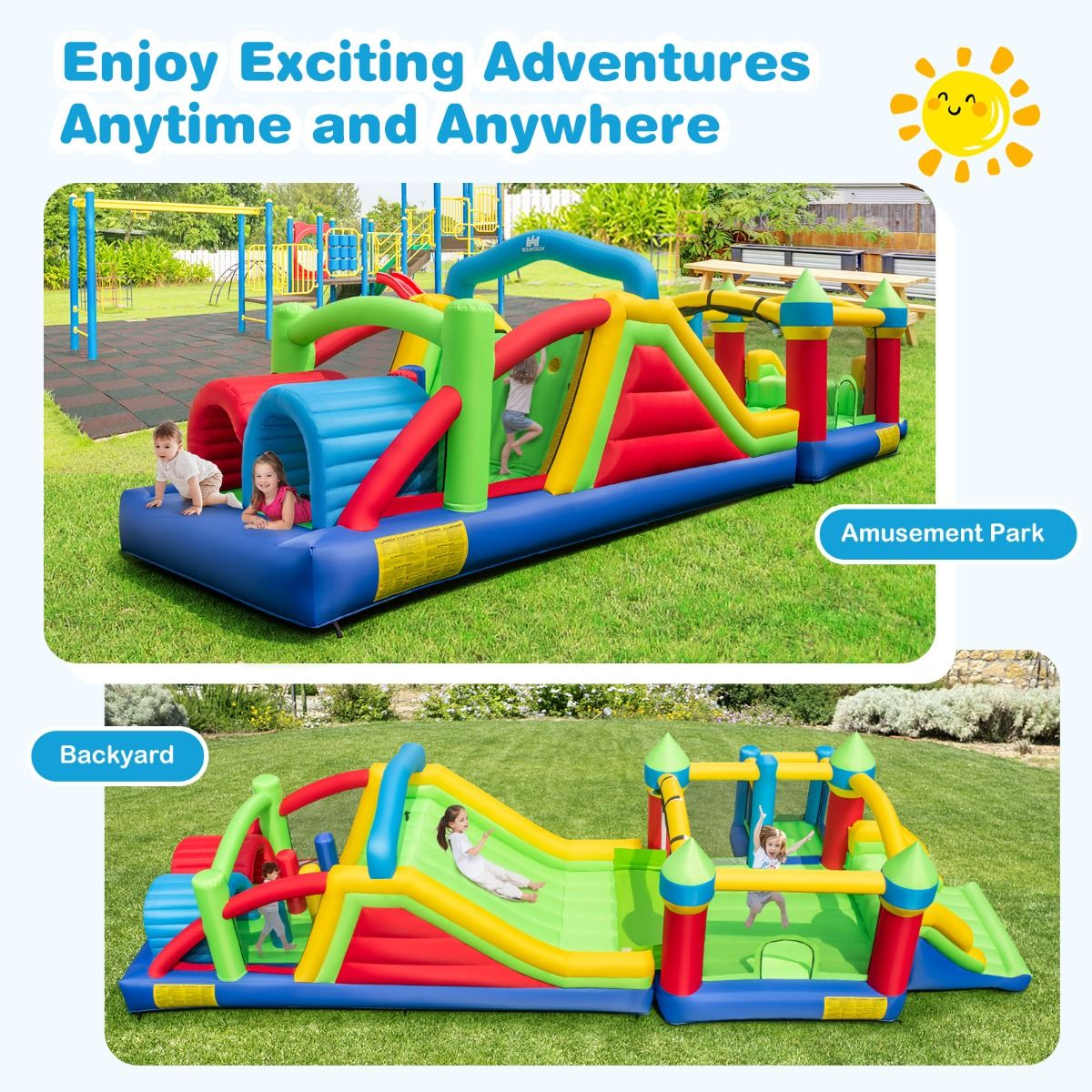 Structure gonflable Coast pour enfants - 2 toboggans - Tunnels et mur d'escalade - Multicolore