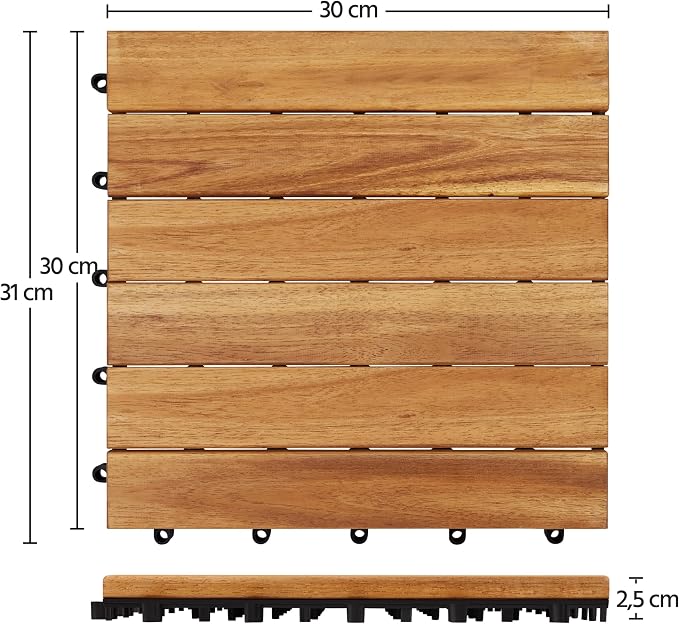 Dalles de terrasse Yaheetech en bois d'acacia avec système d'emboîtement - 27 pièces - 30 x 30 cm - 2,6 m² - Couleur bois