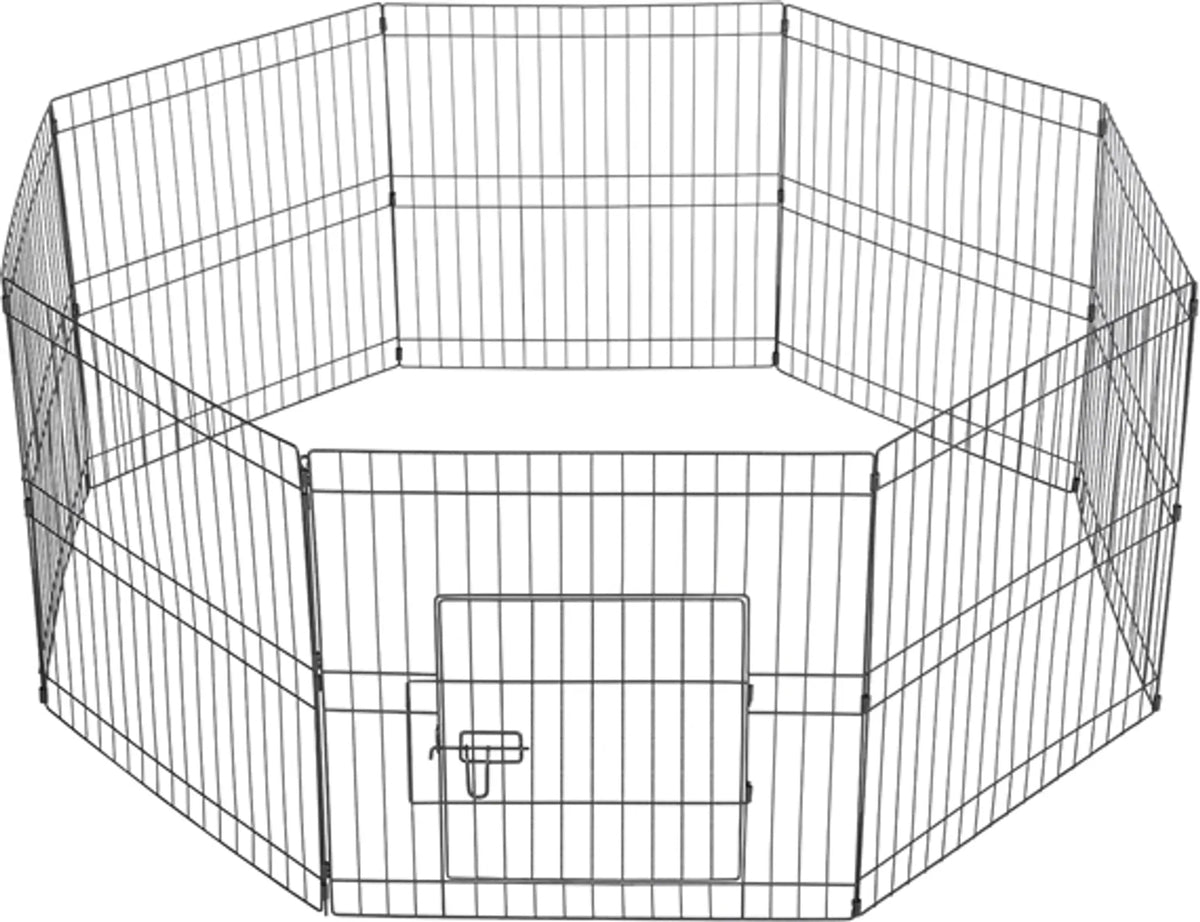 Yaheetech Parc pour chiots - 61 x 61 cm par panneau - équipé de 8 panneaux et d'une serrure de sécurité, de bords arrondis et de piquets de sol - pour chiots et lapins - métal noir