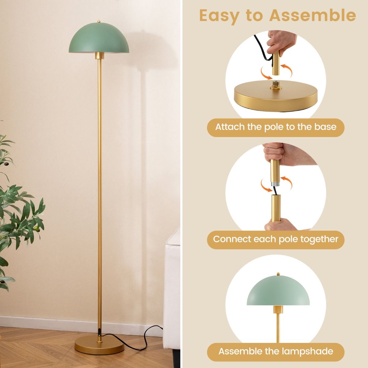 Lampe sur pied Coast - tête orientable - abat-jour incassable - doré, vert et blanc - 163 cm