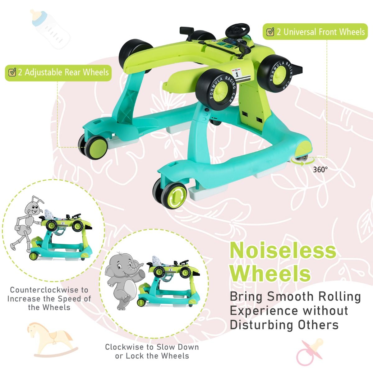 Poussette 4-en-1 Coast - hauteur et vitesse réglables - pliable - noire