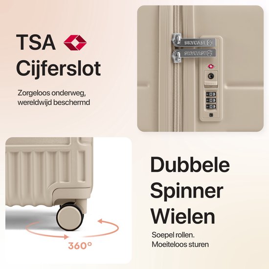 Valise SKYCASES Trunk – Classic Heritage – Valise extra-large – 110 L – Serrure TSA – Valise à roulettes légère – 78 x 44 x 36 cm – Valise à roulettes Trunk – Roulettes Spinner – Beige