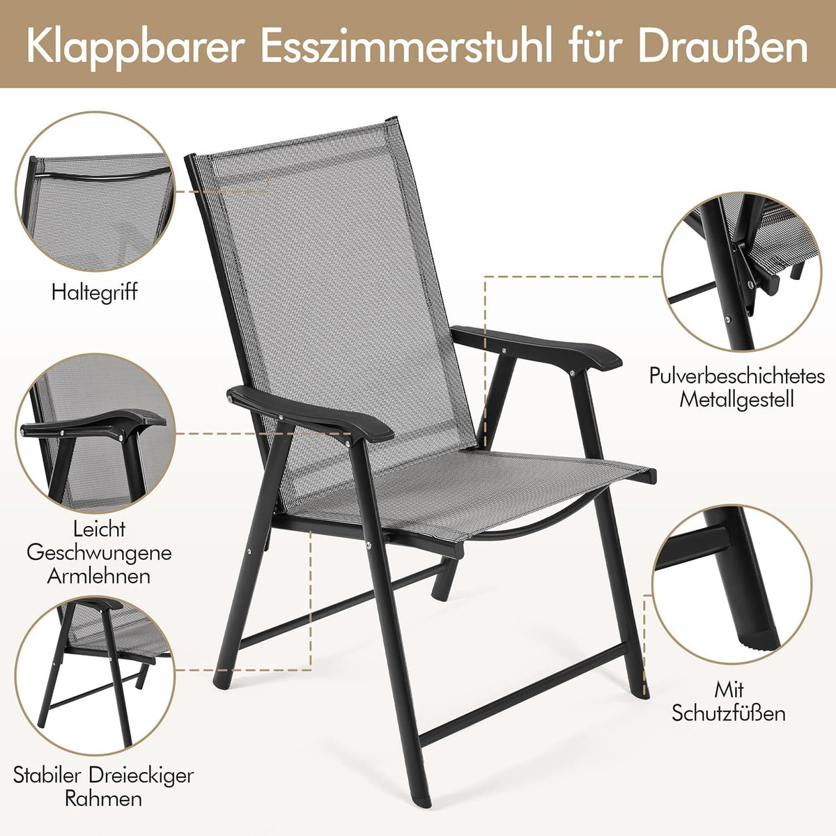 Yaheetech Lot de 2 chaises de jardin - Chaises pliantes avec dossier et accoudoirs - Marron - 54 x 57 x 93,5 cm - Capacité de charge maximale : 150 kg