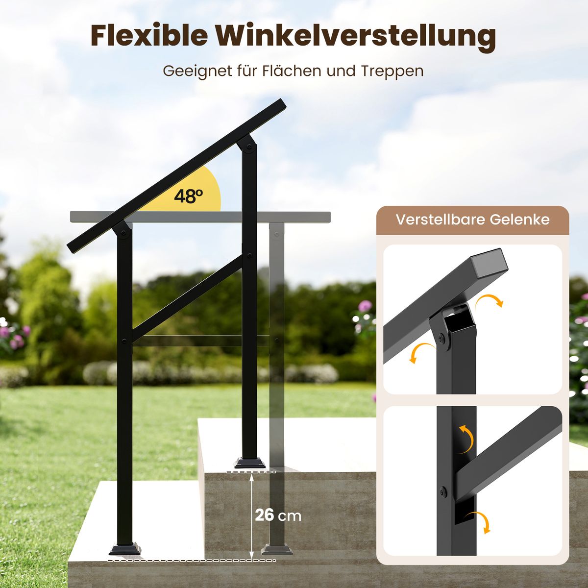 Mains courantes Coast - fixation latérale - angle réglable - noir - 70 cm