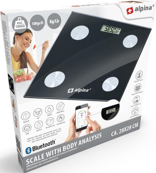 Balance intelligente Alpina - avec analyse corporelle : pourcentage de graisse et IMC - Bluetooth - avec application - Noir