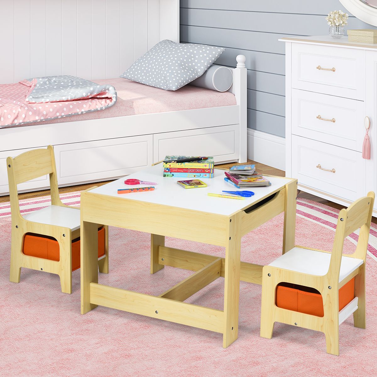 Ensemble table et chaises pour enfants Coast - avec espace de rangement - plateau réversible - jaune