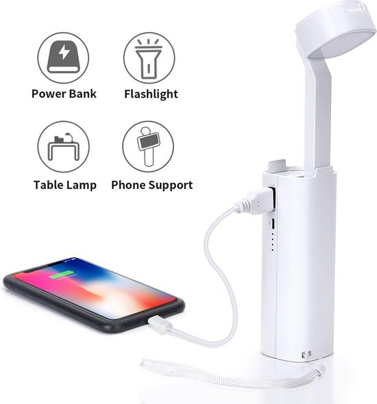 Aigostar Ivory - Lampe de bureau LED - Intensité réglable - Chargeur USB - 3 niveaux de luminosité - Pliable - Avec support pour téléphone - Blanc