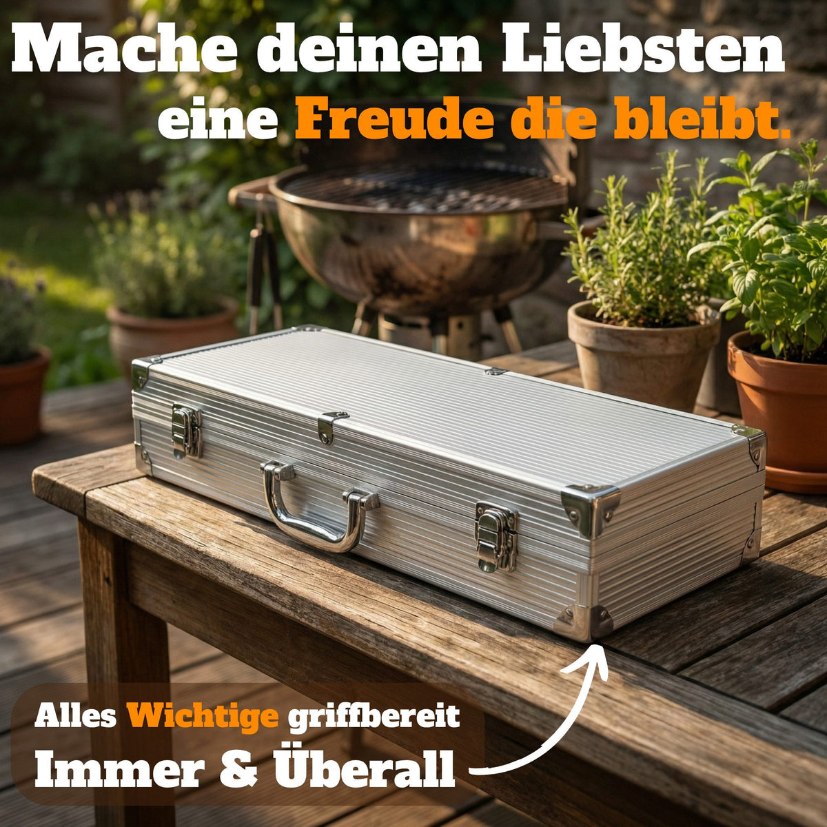 Ensemble d'ustensiles de barbecue Curry Master dans un coffret en aluminium - Acier inoxydable avec 6 brochettes - 43 x 17 x 8 cm