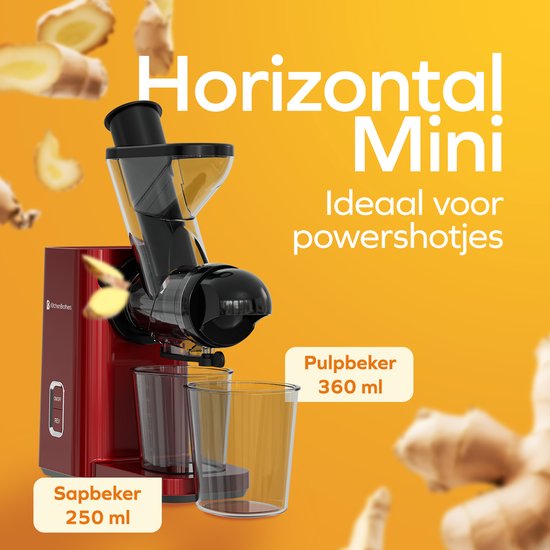 KitchenBrothers Slowjuicer - Mini presse-agrumes - Presse-légumes et fruits - Alimentation 40 mm et 50 mm - 400 ml - Rouge