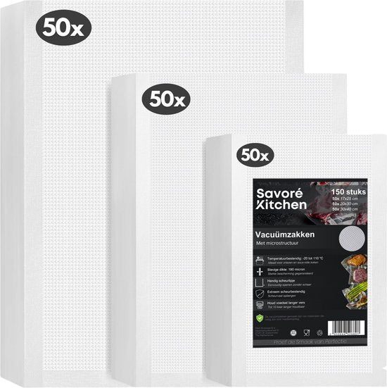 Savoré Kitchen Vacuum Bags Food - Multiple sizes - 150 pieces - Vacuum and sous vide bags - BPA free