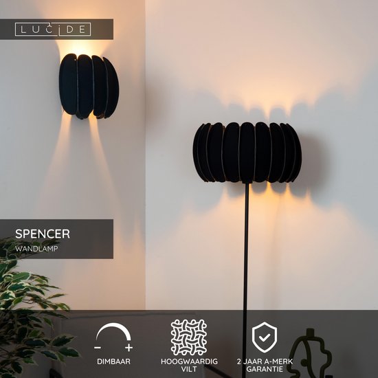 Lucide SPENCER - Applique murale - 1xE27 - Noir