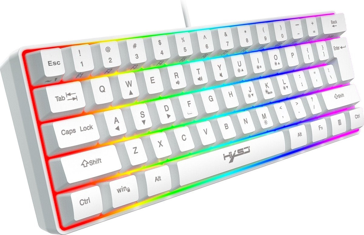 Clavier gaming - HxSJ - Clavier membrane - 61 touches - TKL - Qwerty - Blanc