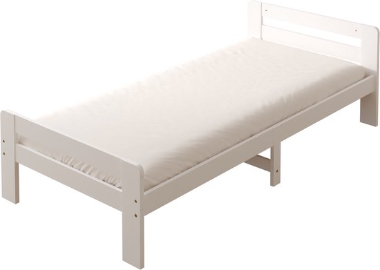 Lit d'enfant Sunny Olla – 200 x 90 – 205,5 x 98 x 61 cm – Lit pour tout-petits (filles et garçons) – 100 % bois certifié FSC – Avec sommier à lattes – Matelas non inclus – Blanc