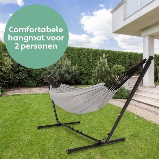 Vita5 Hamac avec support - 2 personnes - longueur réglable - sac de transport inclus - poids 205 kg - gris