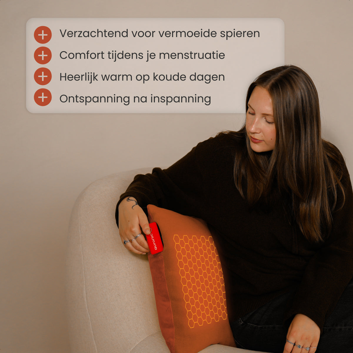 Coussin chauffant Auronic Classic - 45 x 45 cm - 3 niveaux de chaleur - 10 000 mAh - Orange coucher de soleil