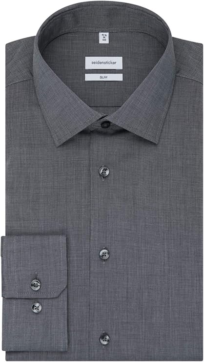 Seidensticker Chemise d'affaires pour hommes, slimfit, thermocollant, col Kent, manches longues, 100% coton, gris foncé, 41