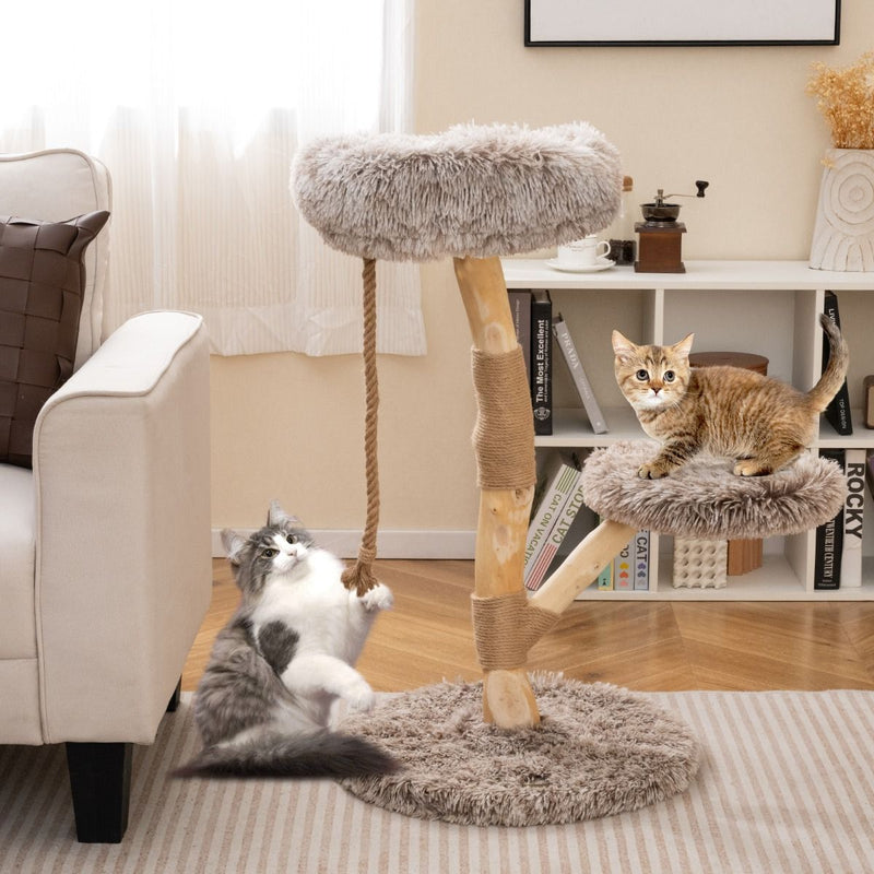Arbre à chat Coast - 3 étages - bois de poirier et jute - gris clair et beige - 90 cm
