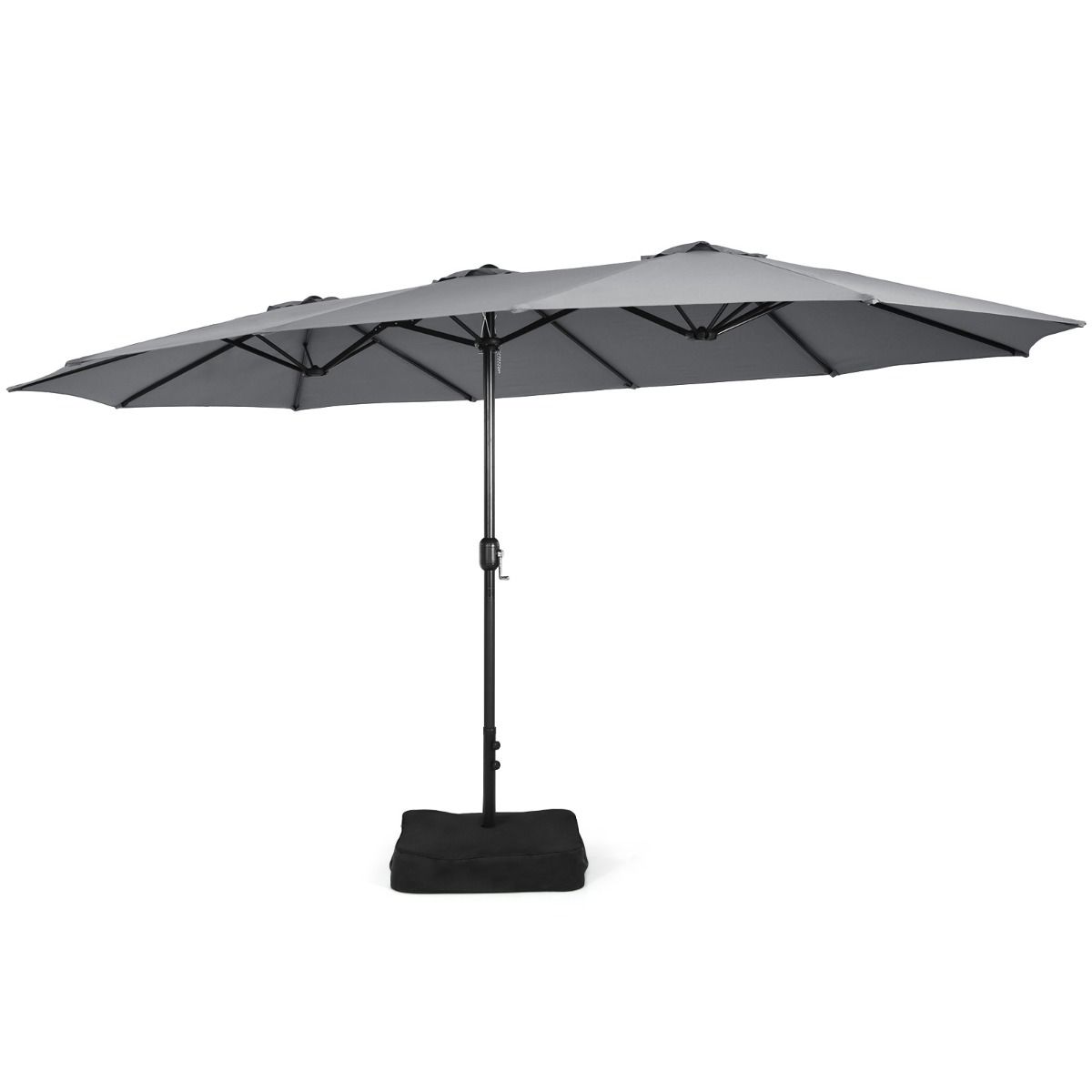 Parasol double Coast avec pied - surface d'ombre extra-large - mécanisme à manivelle - gris 451,5 x 264 cm