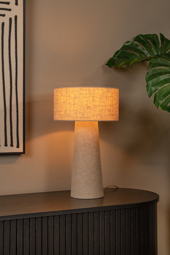 Lucide LEEROY - Lampe de table - Ø 30 cm - 1xE27 - Taupe - Japandi