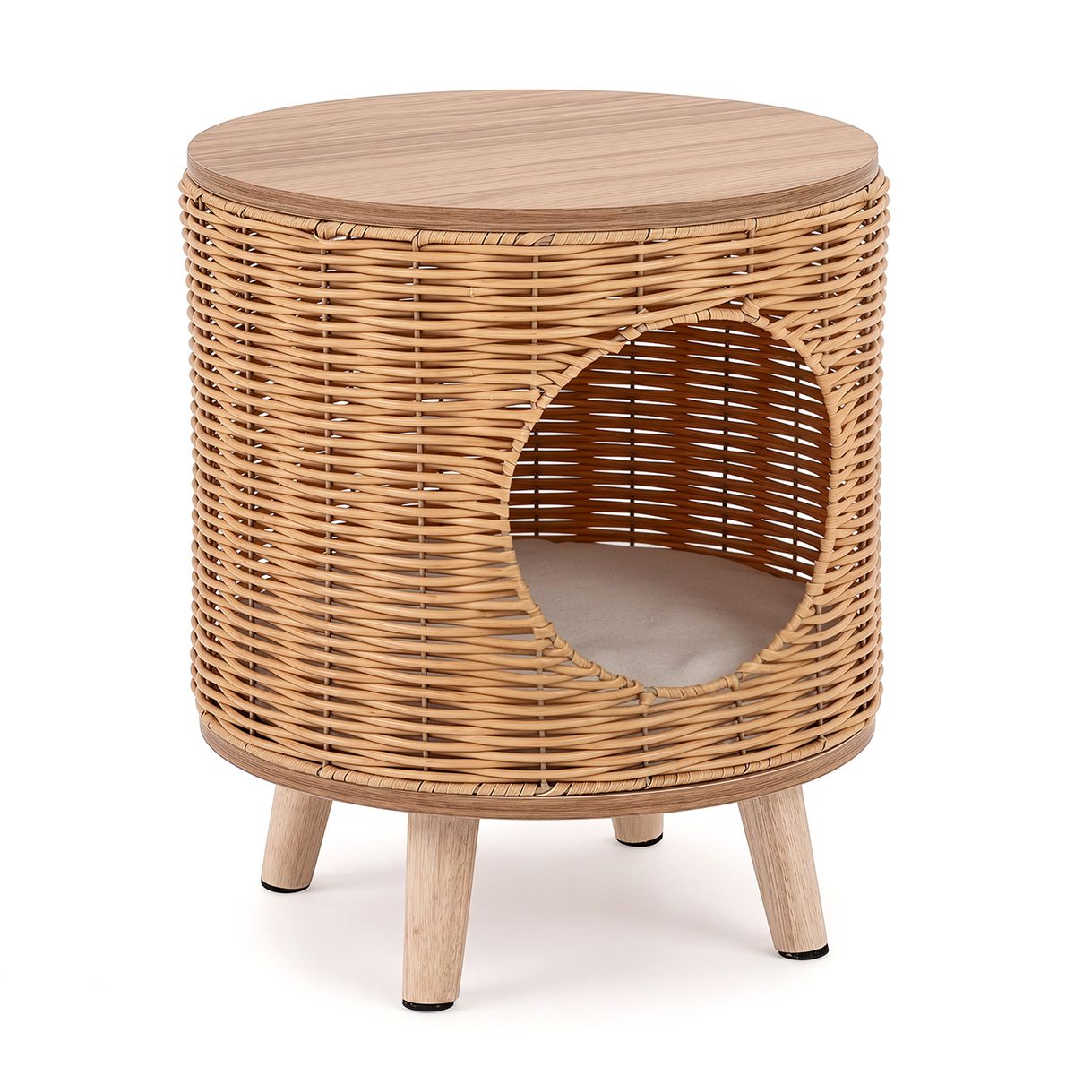 Coast Maison pour chat avec structure en rotin - coussin amovible - sur pieds - couleur naturelle - 36 x 41 cm