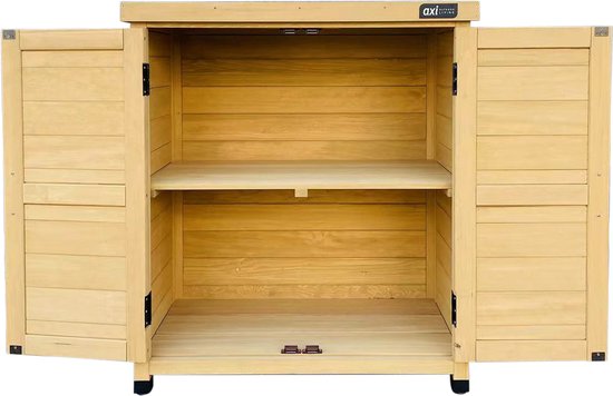 Armoire de rangement en bois AXI Felix – Armoire de jardin en bois FSC – Système de fermeture magnétique – Pieds réglables – 80 x 45 x 93 cm – Marron
