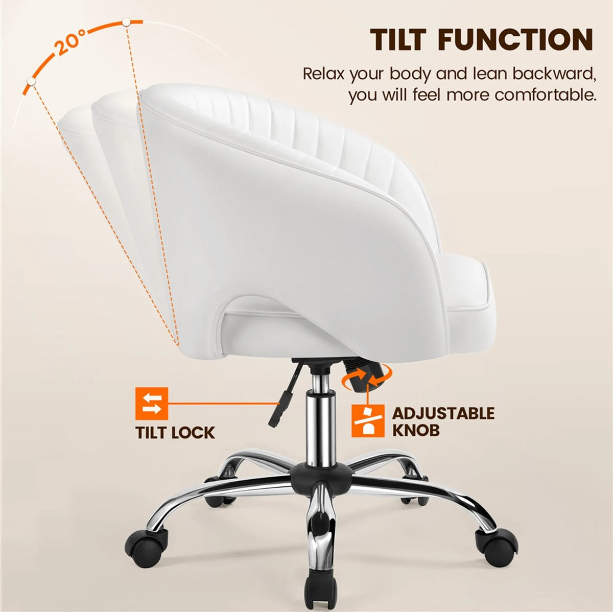 Yaheetech : élégante chaise de bureau à motif vertical, 73-83 cm – Blanche – Polyester et métal