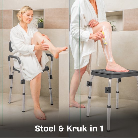 Sanicraft® Chaise de douche - Tabouret de douche avec accoudoir et support de pommeau de douche - chaise et tabouret en 1 - hauteur réglable - pieds antidérapants - argenté