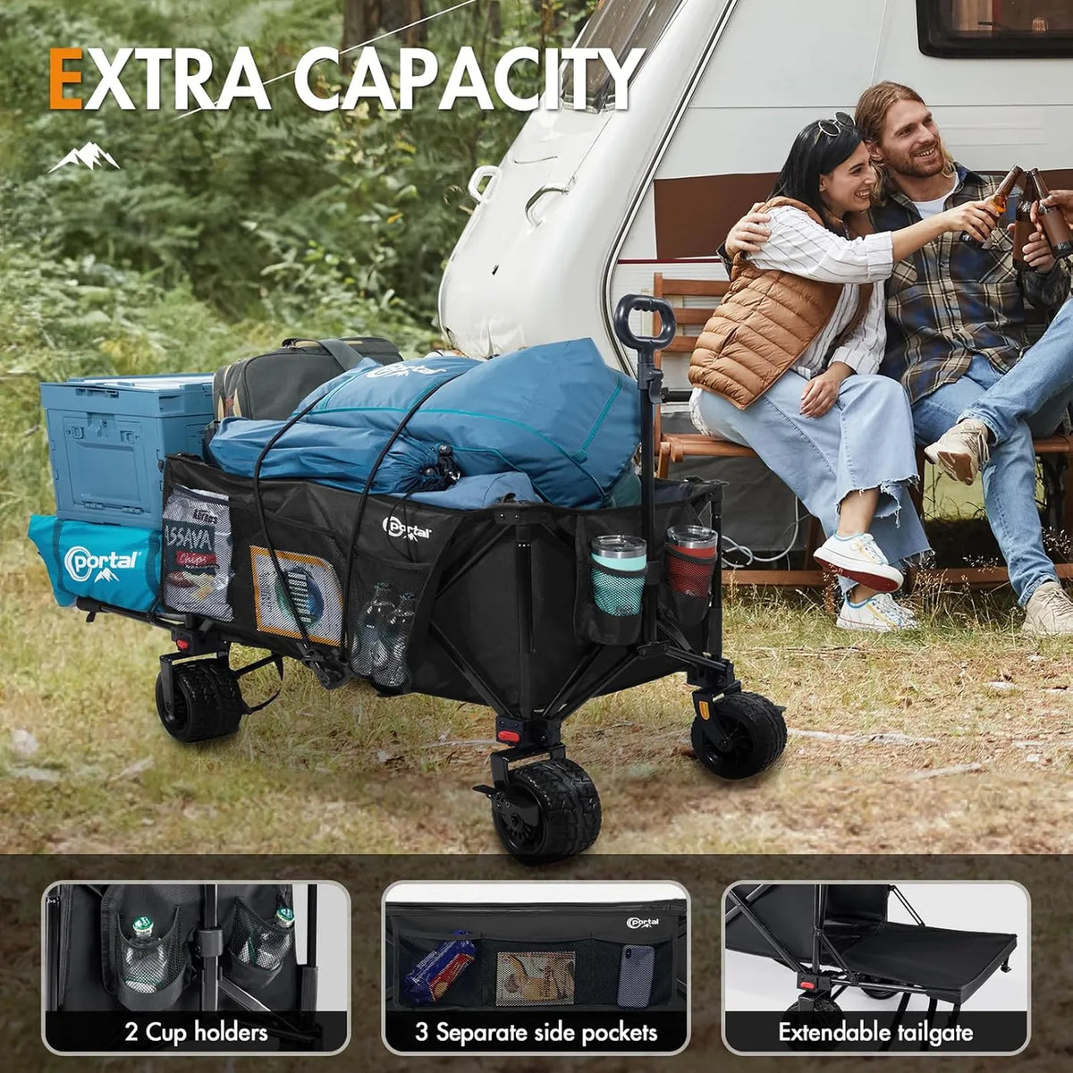 Portal 21813 Chariot pliable - Jusqu'à 300 L - 105 × 54 × 63 cm - Noir