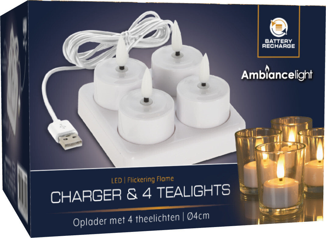 Set de bougies rechargeables - Koopman - 4 pièces AVEC chargeur - Blanc