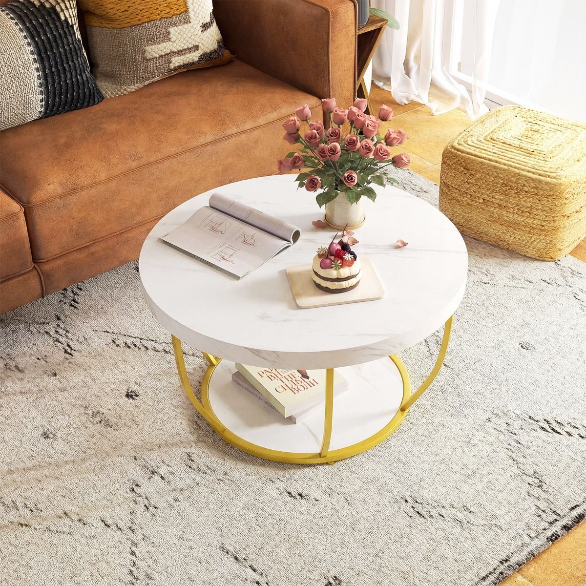 Table basse ronde Coast - 2 niveaux - structure métallique - blanche - 80 x 45 cm