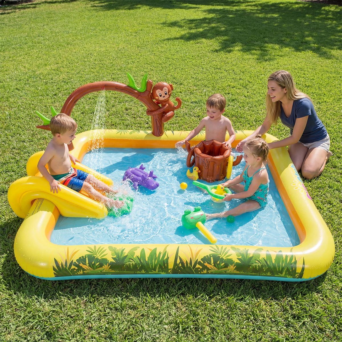 Centre de jeux gonflable Coast « Aventure dans la jungle » - Toboggan et brumisateur - Pour les enfants de 2 à 6 ans - Multicolore