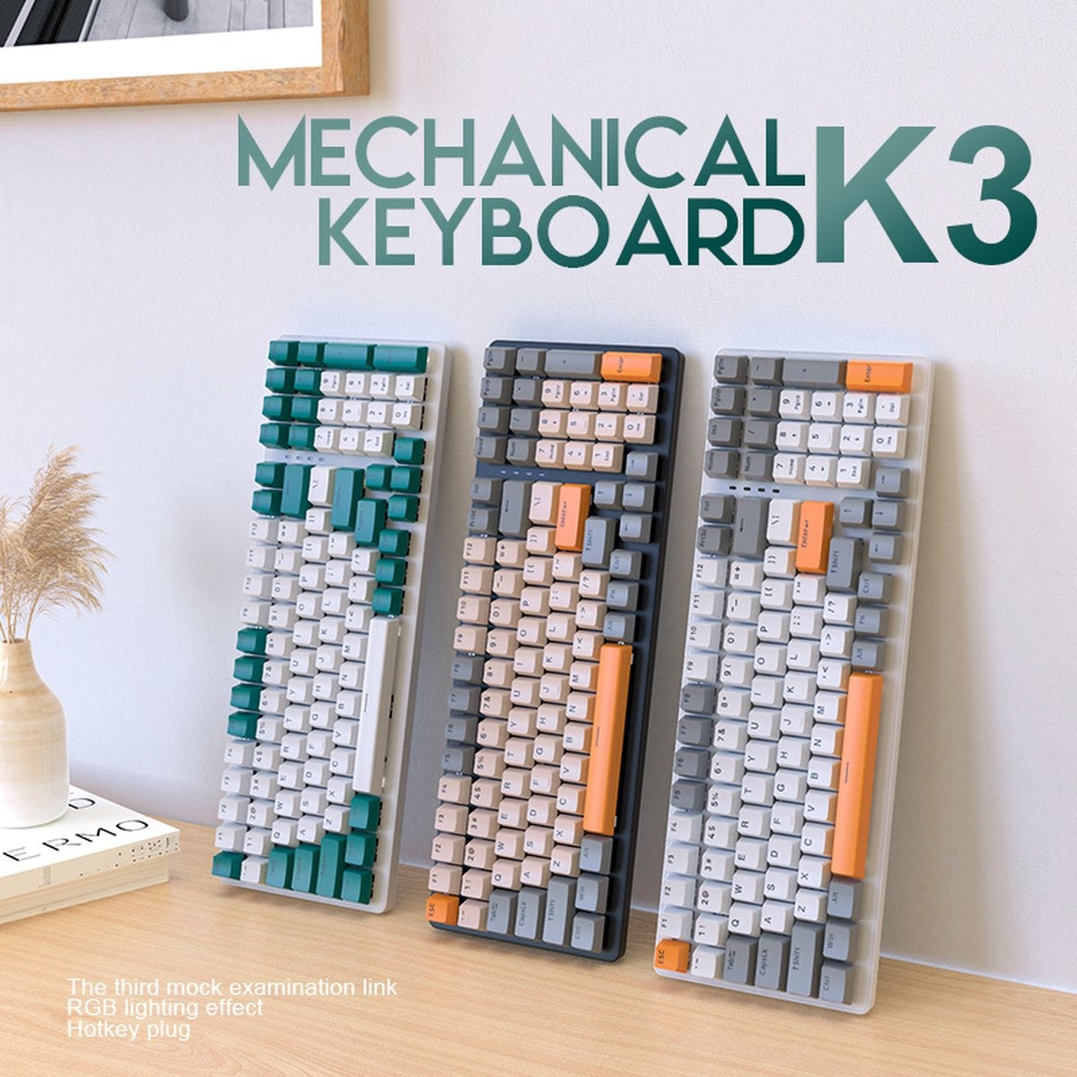 Clavier de jeu mécanique Fuegobird K3, 100 touches, QWERTY, Clavier mécanique rétroéclairé RVB, Vert