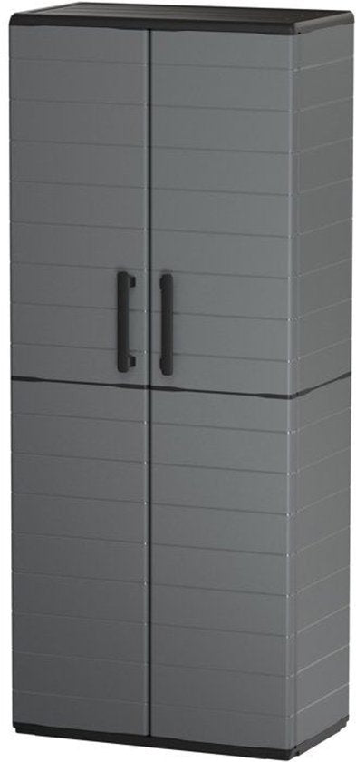Armoire à balais - TOOD - 2 portes + 3 étagères en polypropylène - 68 x 37 x H.163 cm - Gris