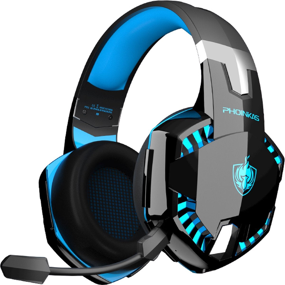 Casque gaming PHOINIKAS G2000 - Bluetooth - avec microphone - Noir/bleu