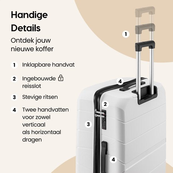 SKYCASES Urban Adventurer - Valise de voyage moyenne - Verrouillage par numéro - 44x27x66cm - 78L - Valise de voyage avec verrouillage de valise - Roues pivotantes - Blanc