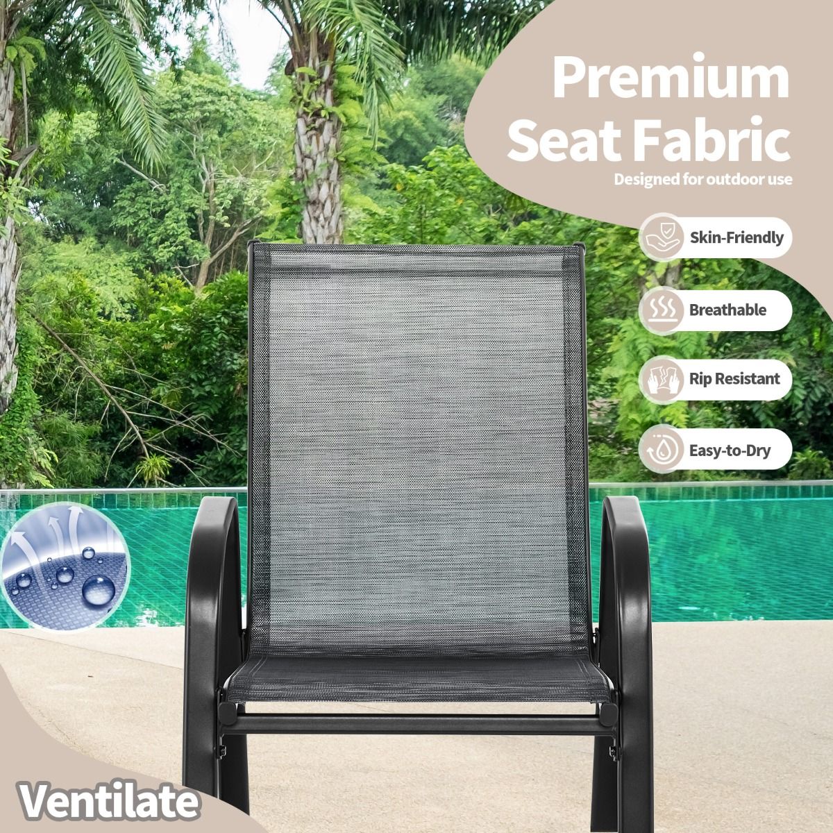 Ensemble de fauteuils à bascule Coast - lot de 2 - tissu respirant - noir/marron/gris