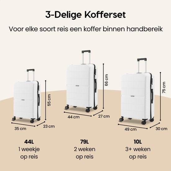 SKYCASES Urban Adventurer - Valise de voyage moyenne - Verrouillage par numéro - 44x27x66cm - 78L - Valise de voyage avec verrouillage de valise - Roues pivotantes - Blanc