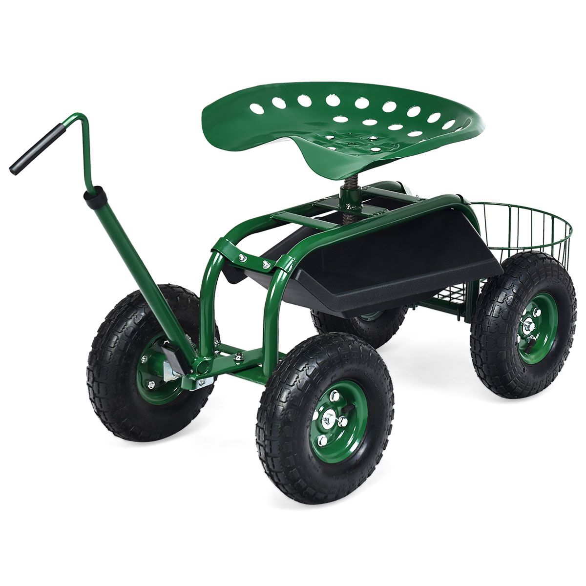 Chariot de jardin Coast avec panier de rangement - poignée réglable en hauteur - assise ergonomique - vert